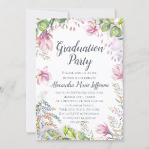 Pink Lily Blume Watercolor Floral Girl Abschluss Einladung