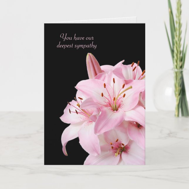 Pink Lily Bouquet auf der Black Sympathy Card Karte (Vorderseite)
