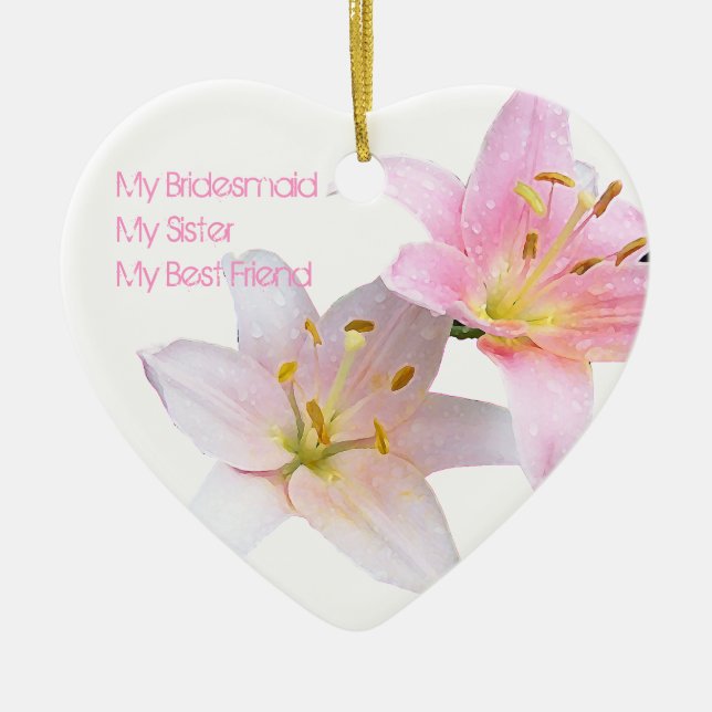 Pink Lily Bridesmaid Keramik Ornament (Vorne)