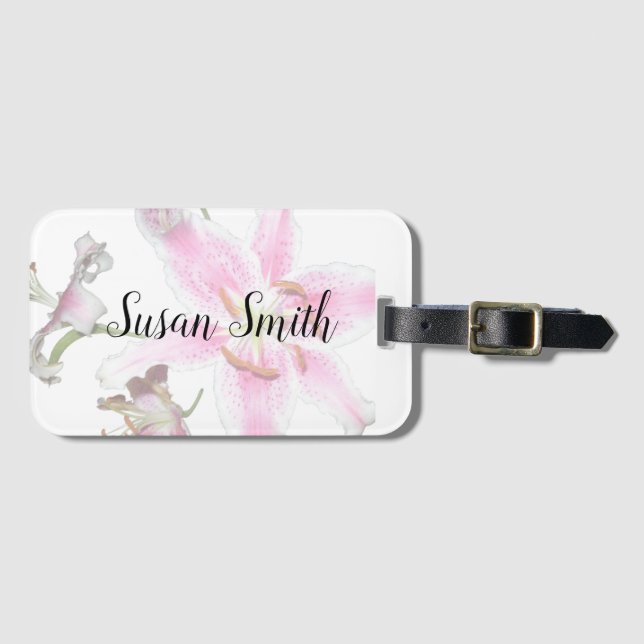 Pink Lily | Delikate Pink Lily Blume auf Weiß Gepäckanhänger (Vorderseite (Horizontal))