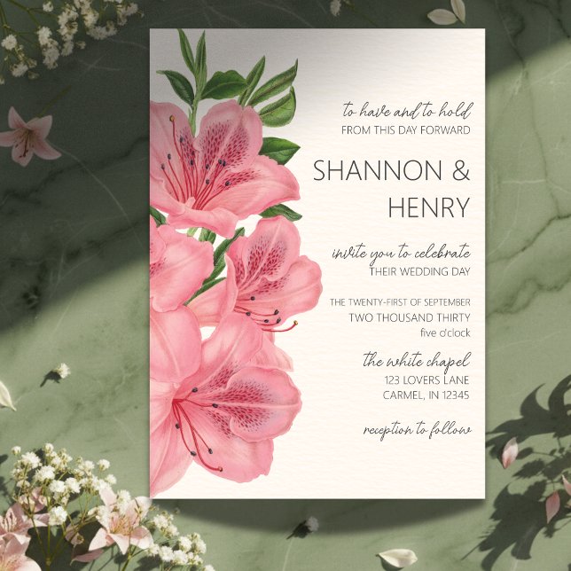 Pink Lily Floral Modern Wedding Invitation Einladung (Invite guests to your big day with this Pink Lily Floral Modern Wedding Invitation! )