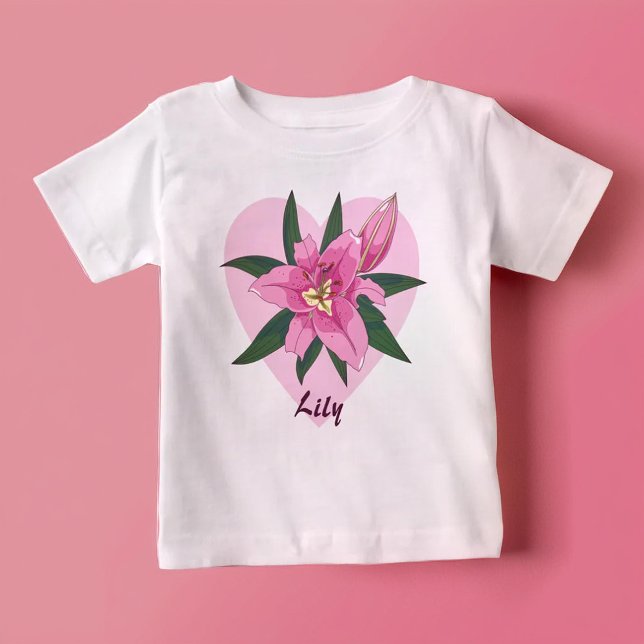 Pink Lily Heart Baby T-shirt (Pink Lily Heart Baby T-Shirt)