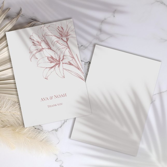 Pink Lily Kontur Wedding Dankeskarte (Von Creator hochgeladen)