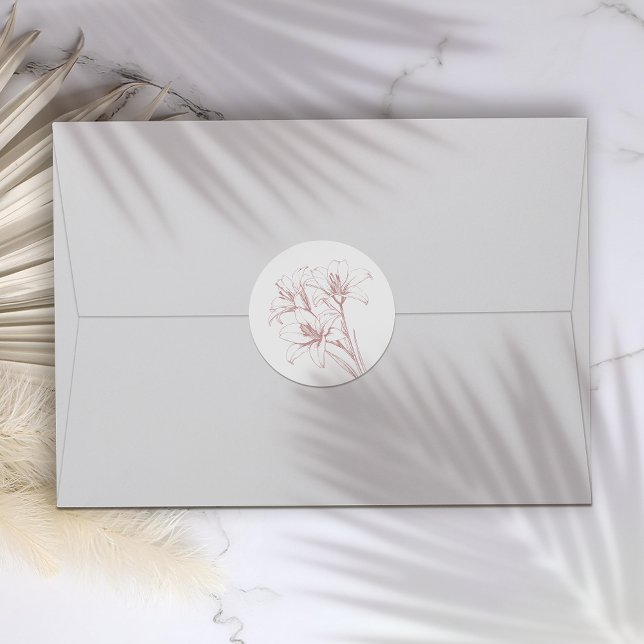 Pink Lily Kontur Wedding Runder Aufkleber (Von Creator hochgeladen)