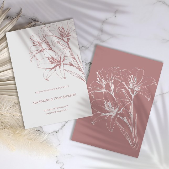 Pink Lily Kontur Wedding Save The Date (Von Creator hochgeladen)