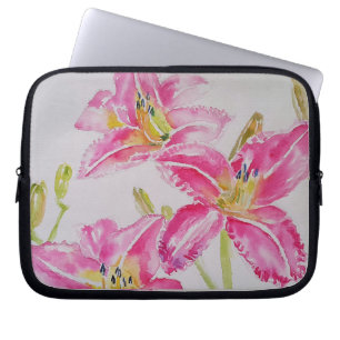 Pink Lily Lilien Aquarellbilder Laptopschutzhülle