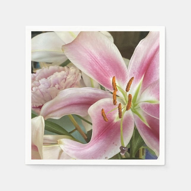 Pink Lily & Peony Napkins Serviette (Vorderseite)