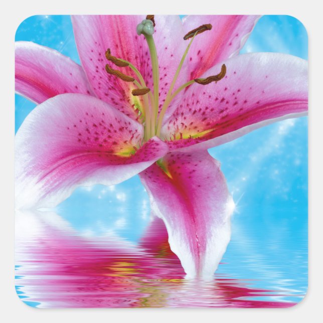 Pink Lily Sparkle Quadratischer Aufkleber (Vorderseite)