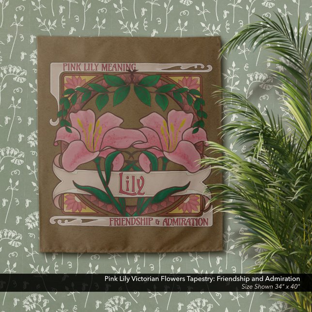 Pink Lily Viktorianische Blume Freundschaftsbewund Wandteppich (Pink Lily Victorian Flowers Tapestry: Friendship and Admiration–Dark Floral Aesthetic)