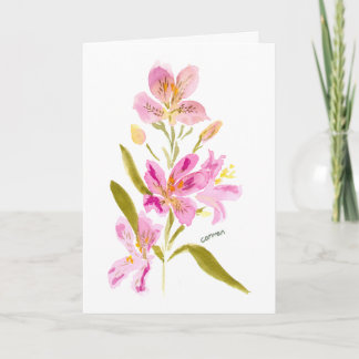 Pink Lily Watercolor Floral Greeting Card Karte