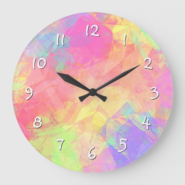 Pink Lime Green Lila Blue Polygon Art Muster Große Wanduhr (Vorderseite)