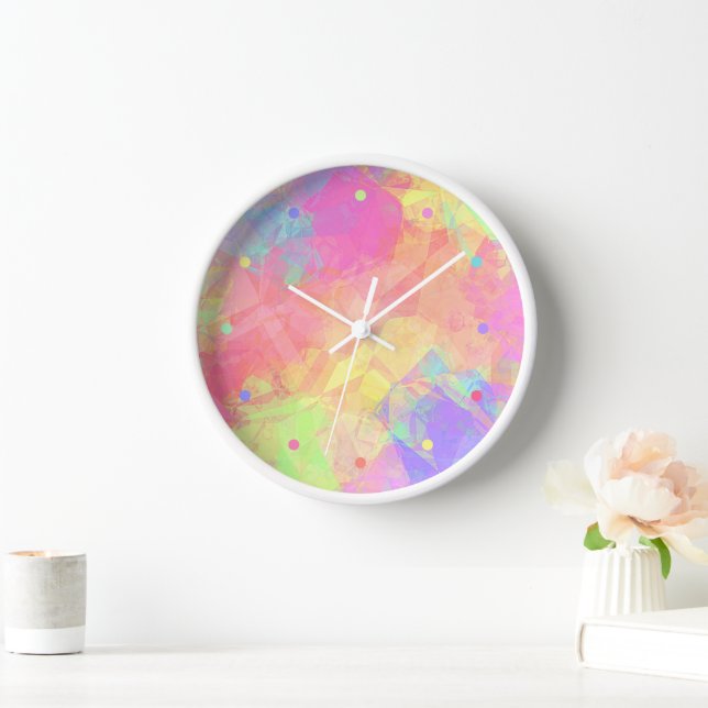 Pink Lime Green Lila Blue Polygon Art Pattern Cl Uhr (Zuhause)