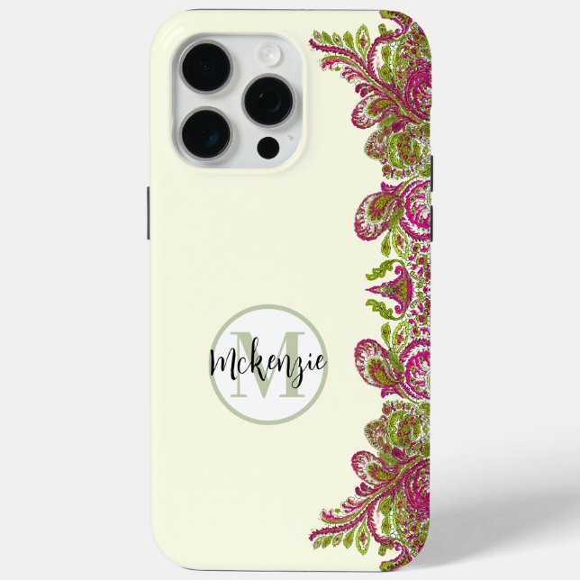 Pink Lime Green Personalisiert Damask iPhone Cover (Rückseite)