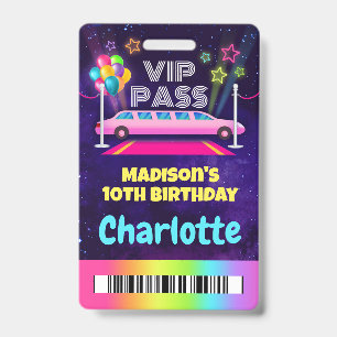 Pink-Limo-VIP-Pass Geburtstags-Lanyard Ausweis