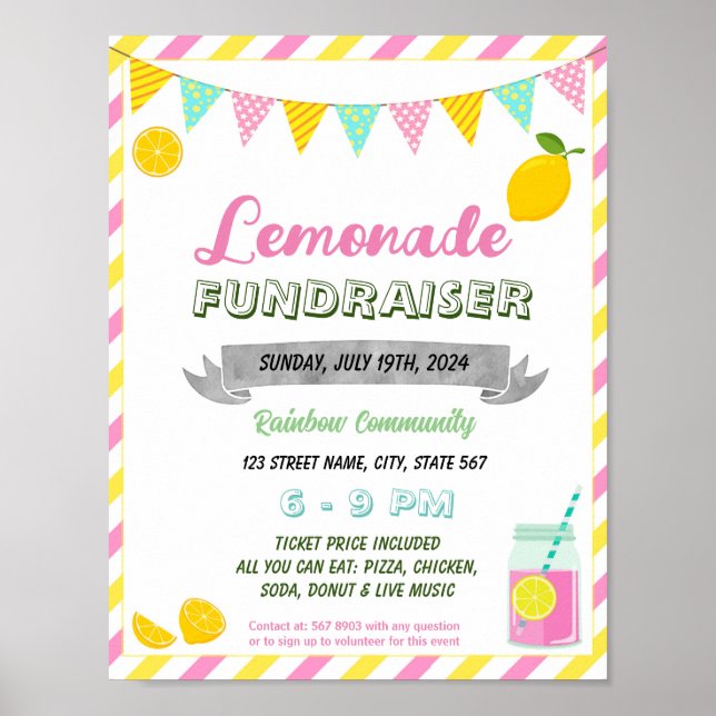 Pink-Limonade-Fundraiser-Event-Template Poster (Vorne)