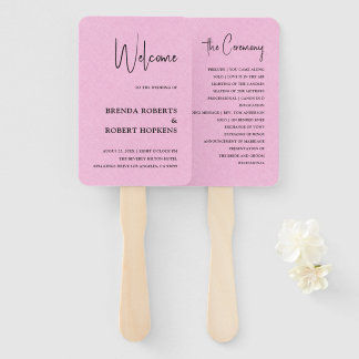 Pink Linen Einfache schwarze Schrift Hochzeitshand Fächer