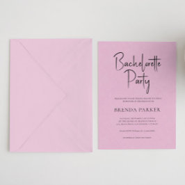 Pink Linen Einfaches Schwarzes Script Junggeselinn Einladung