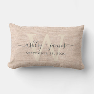 Pink Linen Ivory Monogram Wedding Keepake Lendenkissen
