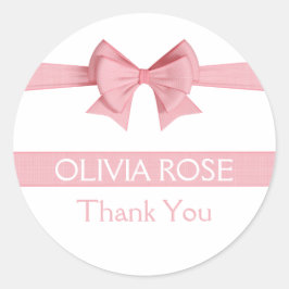 Pink Linen Ribbon Bows Baby Dusche Vielen Dank Runder Aufkleber
