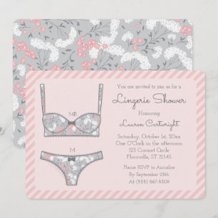Pink Lingerie Dusche Graue Blume Einladung
