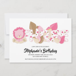 Pink Lion Dritte Geburtstagspartei Einladung