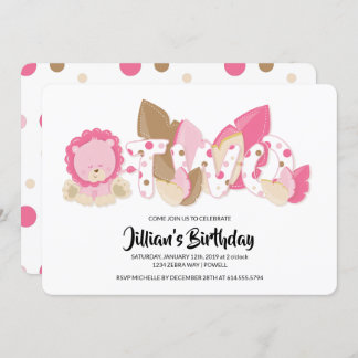 Pink Lion Einladung zum zweiten Geburtstag