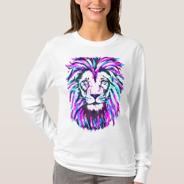 Pink Lion Face - Lila Lion Head - Weißer T - Shirt (Vorderseite)