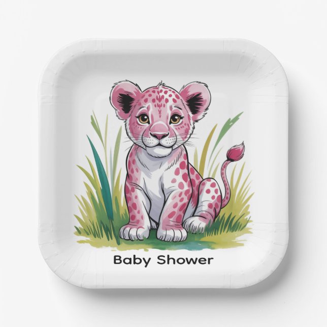 Pink Lion Girl Babydusche Pappteller (Vorderseite)