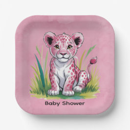 Pink Lion Girl Babydusche Pappteller
