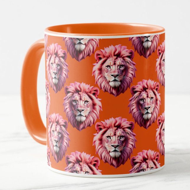 Pink Lion Head Animal Pattern Design Orange  Tasse (Von Creator hochgeladen)