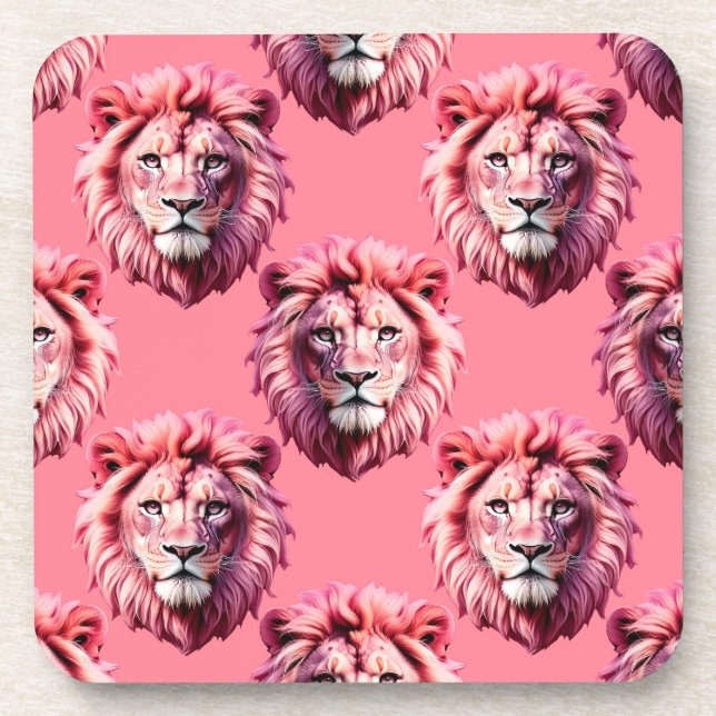 Pink Lion Head Animal Pattern Design Pink  Getränkeuntersetzer (Vorderseite)