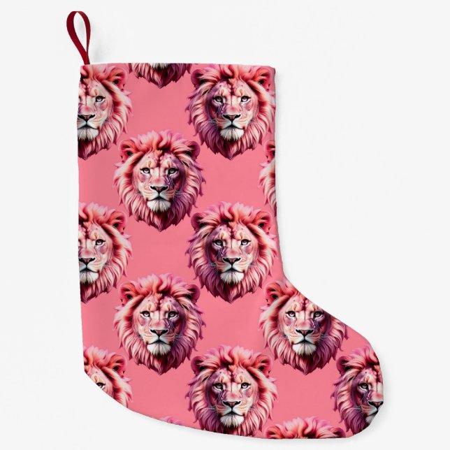 Pink Lion Head Animal Pattern Design Pink  Kleiner Weihnachtsstrumpf (Vorderseite)