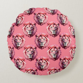 Pink Lion Head Animal Pattern Design Pink  Rundes Kissen