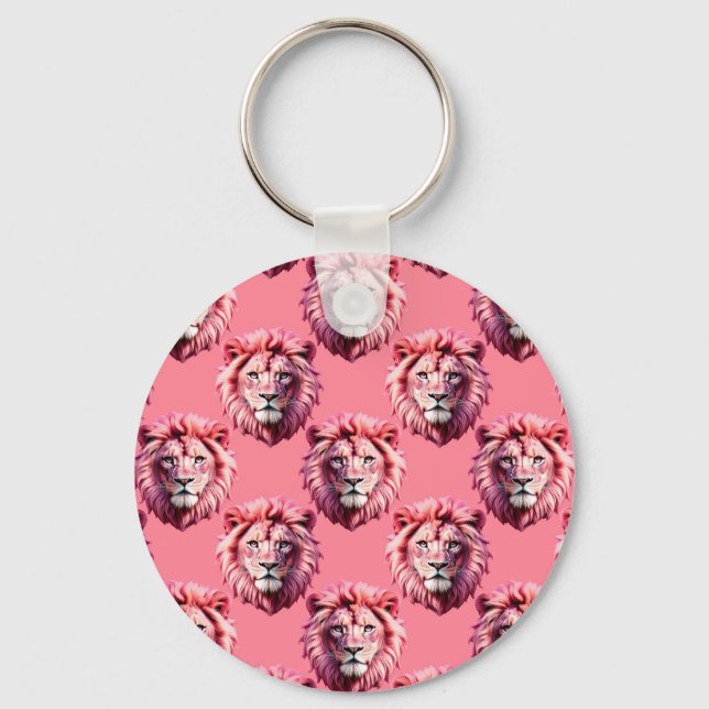 Pink Lion Head Animal Pattern Design Pink  Schlüsselanhänger (Vorderseite)