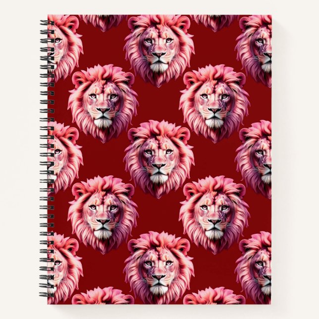 Pink Lion Head Animal Pattern Design Red  Notizbuch (Vorderseite)