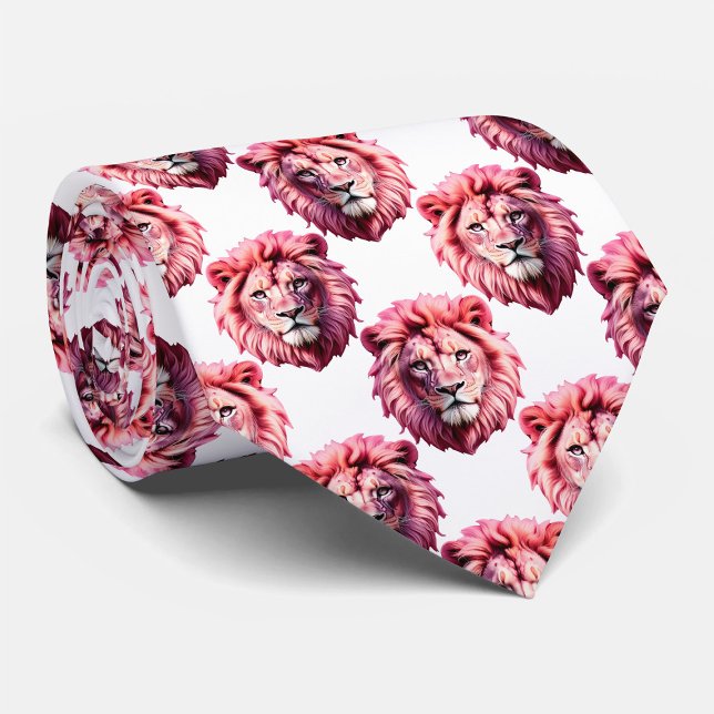 Pink Lion Head Animal Pattern Design White  Krawatte (Von Creator hochgeladen)