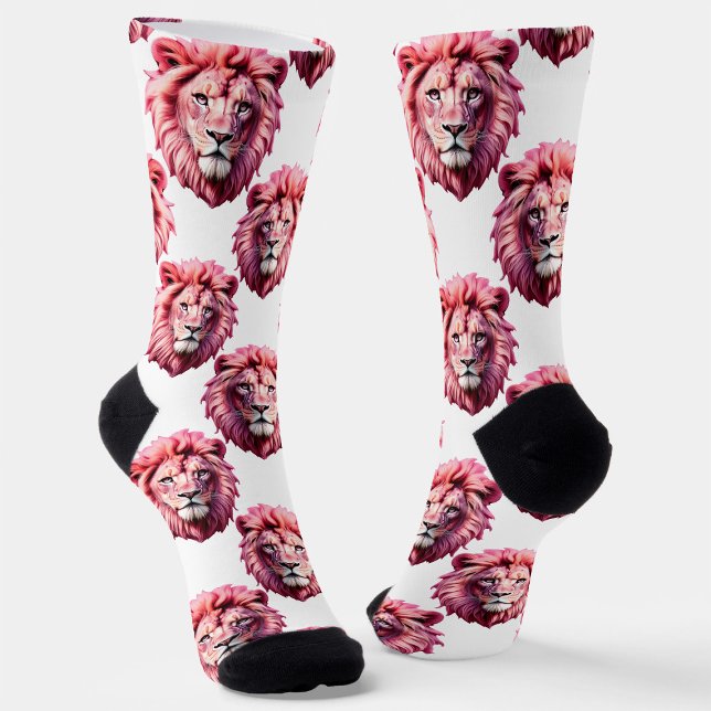 Pink Lion Head Animal Pattern Design White  Socken (Von Creator hochgeladen)