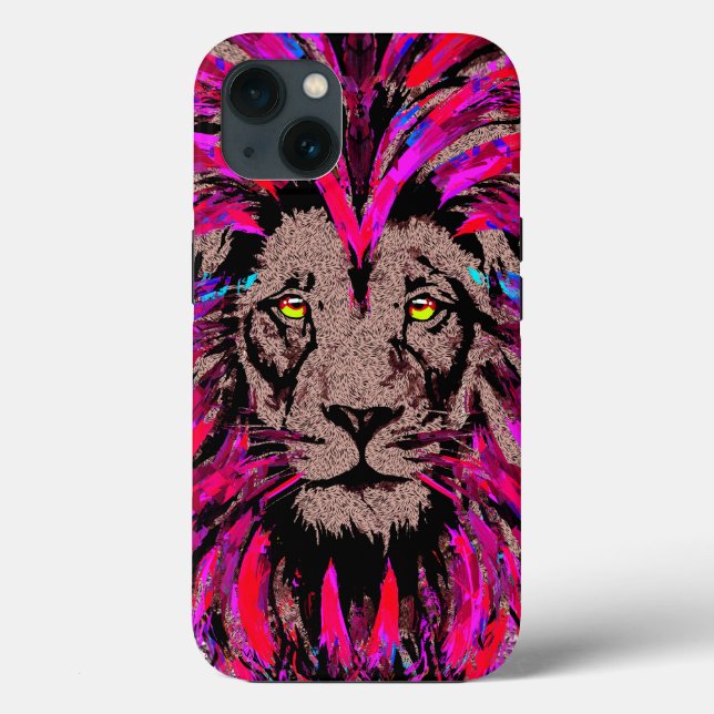 Pink Lion Head iPhone 13 Case - Lion Pink (Rückseite)