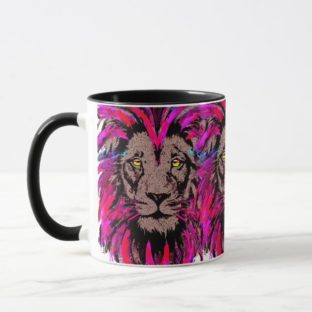Pink Lion Head - Lion Face Portrait Zeichnend Tasse (Links)