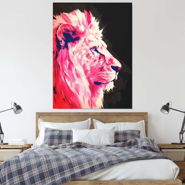 Pink Lion Majestät auf schwarzer Leinwand (Insitu (Schlafzimmer))
