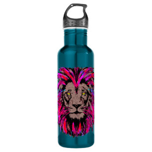 Pink Lion Water Flasche Lion Face Portrait Zeichne Edelstahlflasche