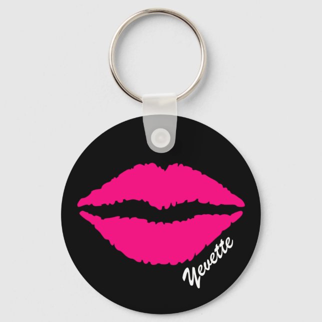 Pink Lip Print Custom Key Chain Schlüsselanhänger (Vorderseite)