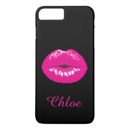 Pink-Lippen küssen Namensmonogramm-Schwarzes Case-Mate iPhone Hülle