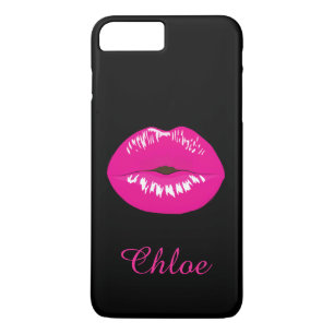 Pink-Lippen küssen Namensmonogramm-Schwarzes Case-Mate iPhone Hülle