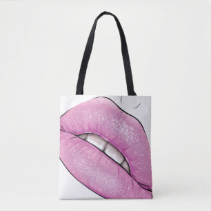 Pink-Lippenfarbenglanz mit Zähnen