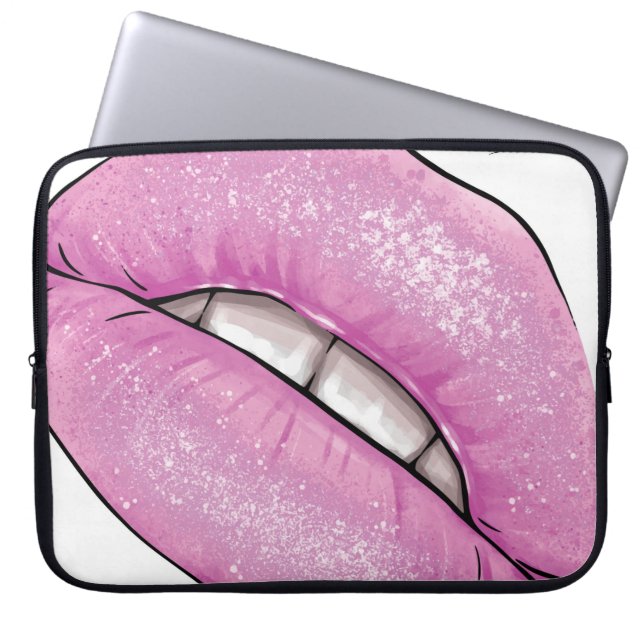 Pink-Lippenfarbenglanz mit Zähnen Laptopschutzhülle (Vorderseite)