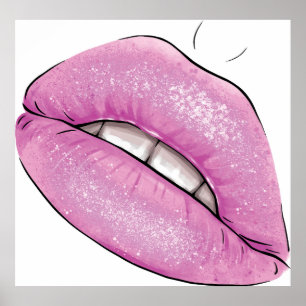Pink-Lippenfarbenglanz mit Zähnen Poster