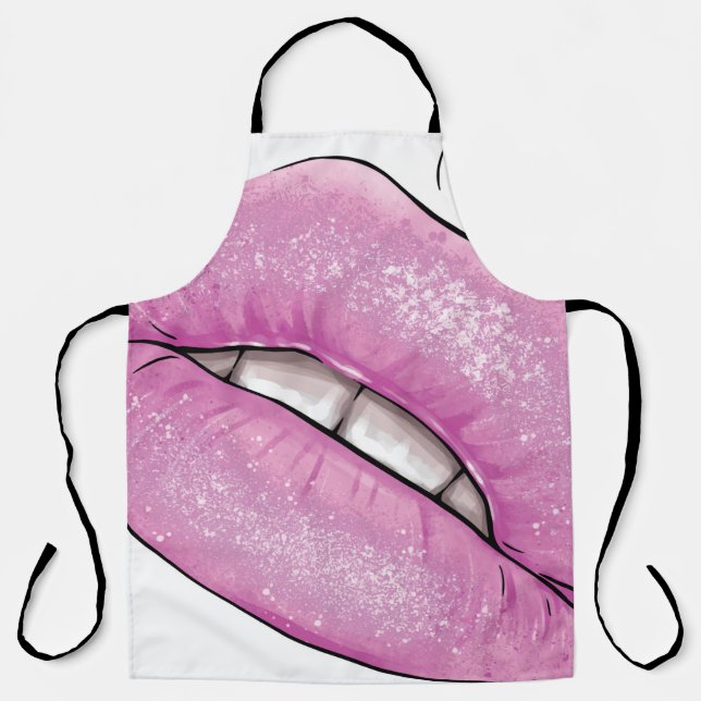 Pink-Lippenfarbenglanz mit Zähnen Schürze (Vorderseite)