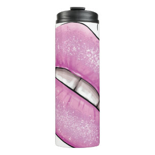 Pink-Lippenfarbenglanz mit Zähnen Thermosbecher