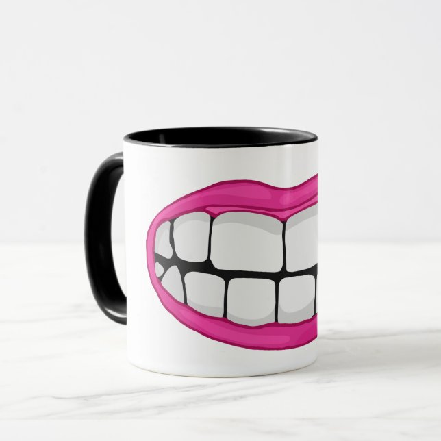 Pink Lippenstift Lächeln mit großen Zähnen Tasse (Vorderseite Links)